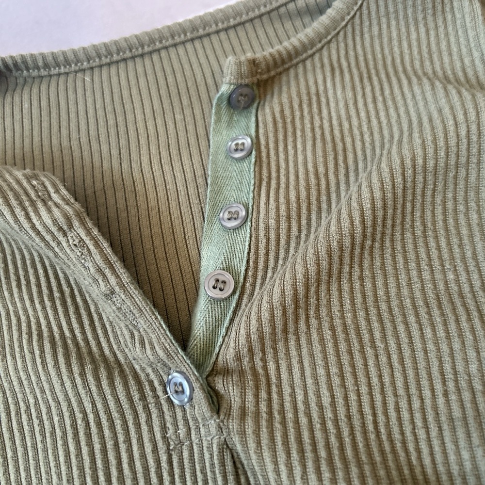Dazy Olive Ribbed Henley Top